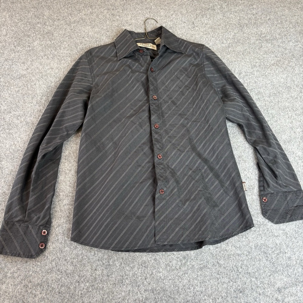 BC Ethic Shirt Mens Small Black Long Sleeve Button Up Striped Dress Shirt Custom